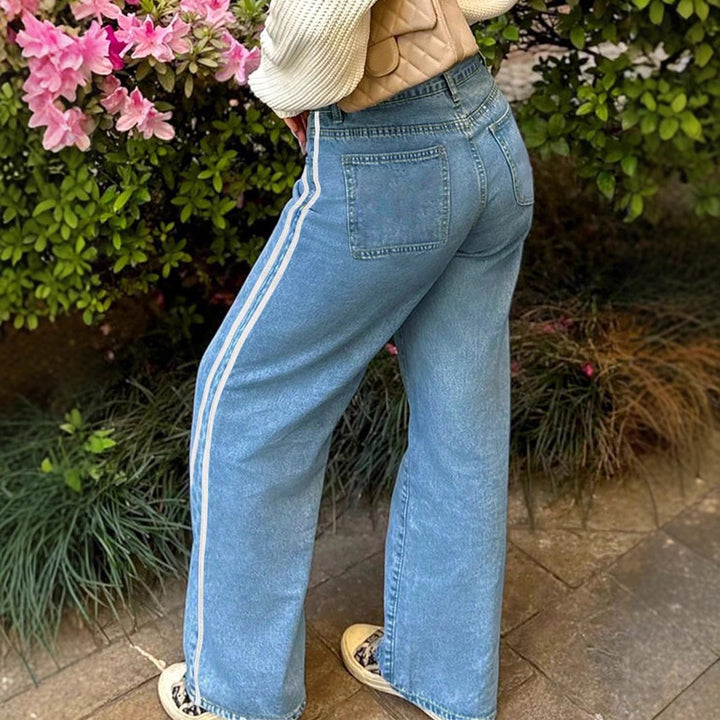 Damen weite Denim-Jeanshose mit sportivem Seitenstreifen Echo Archiv