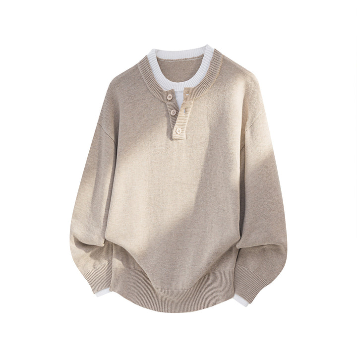 Unisex Oversize Strickpullover mit Henley-Knopfleiste und kontrastiertem Innenkragen Echo Archiv