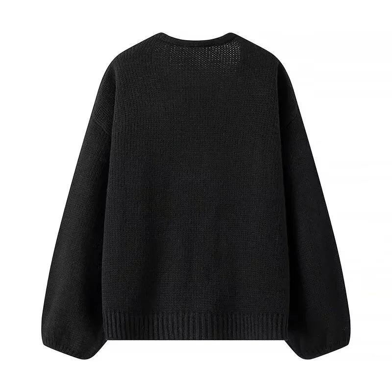 Damen Oversize-Strickcardigan mit tiefem V-Ausschnitt und dekorativen Pailletten-Schleifen – Veloura