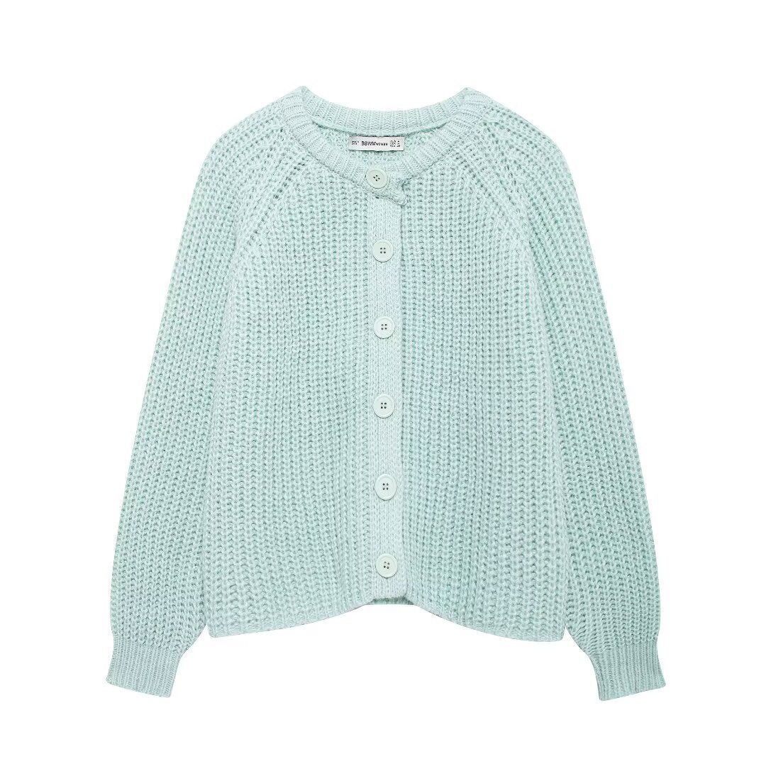 Damen nan grob gestrickte Raglan-Cardigan mit Ballonärmeln und durchgehender Knopfleiste Echo Archiv