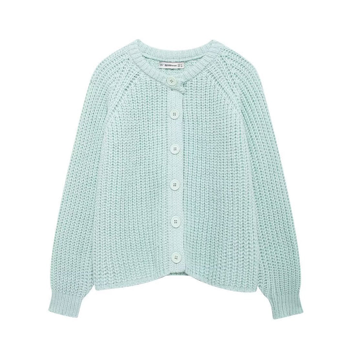 Damen nan grob gestrickte Raglan-Cardigan mit Ballonärmeln und durchgehender Knopfleiste Echo Archiv