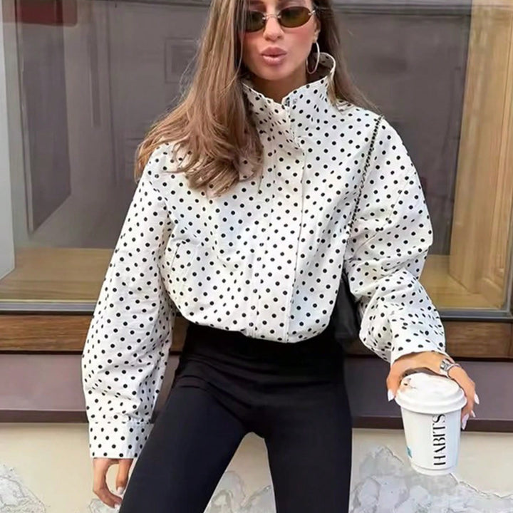 Damen Polka‑Dot Stehkragen‑Bluse mit oversized Ballonärmeln Echo Archiv