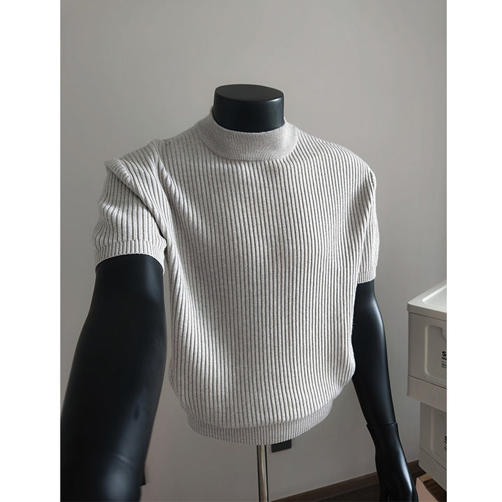 Herren nan kurzärmeliges Rippstrick-Shirt mit Stehkragen und schmaler Passform Echo Archiv