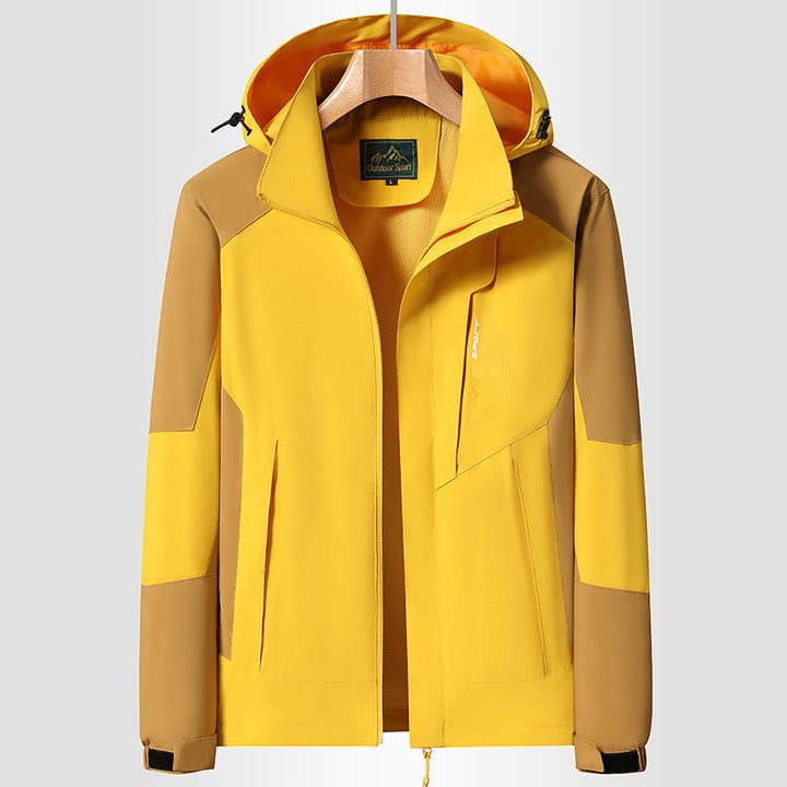 Damen Softshell‑Trekkingjacke mit atmungsaktiver Membran, verstellbarer Kapuze und Colorblock-Design Echoarchiv