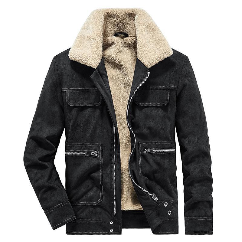Herren Veloursimitatjacke im Fliegerstil mit Teddyfutter und Reißverschlusstaschen Echo Archiv