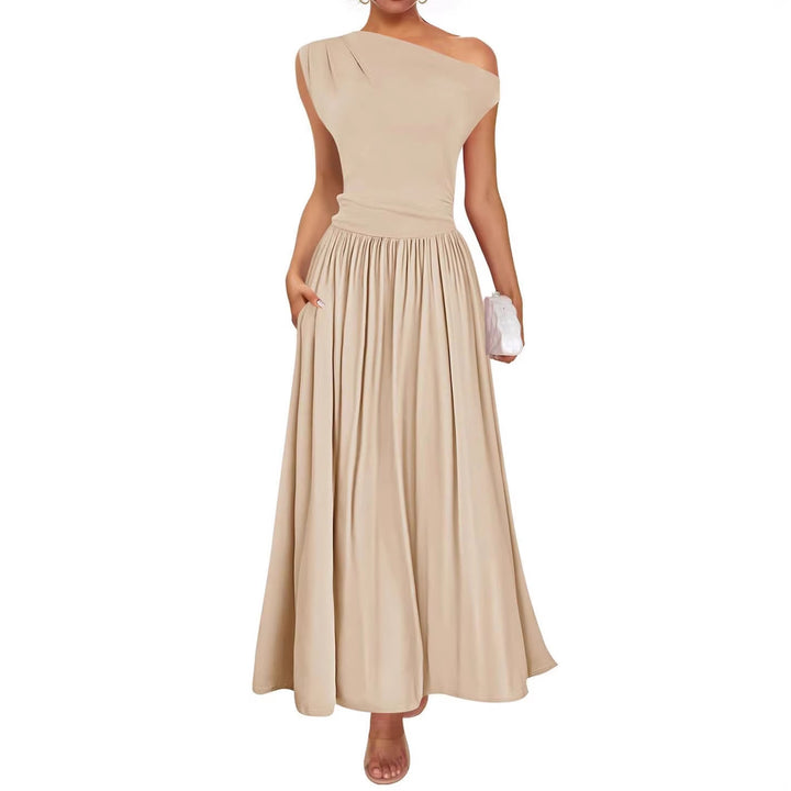 Damen Asymmetrisches Maxikleid mit One-Shoulder, Taillenbetonung und Seitentaschen Echo Archiv