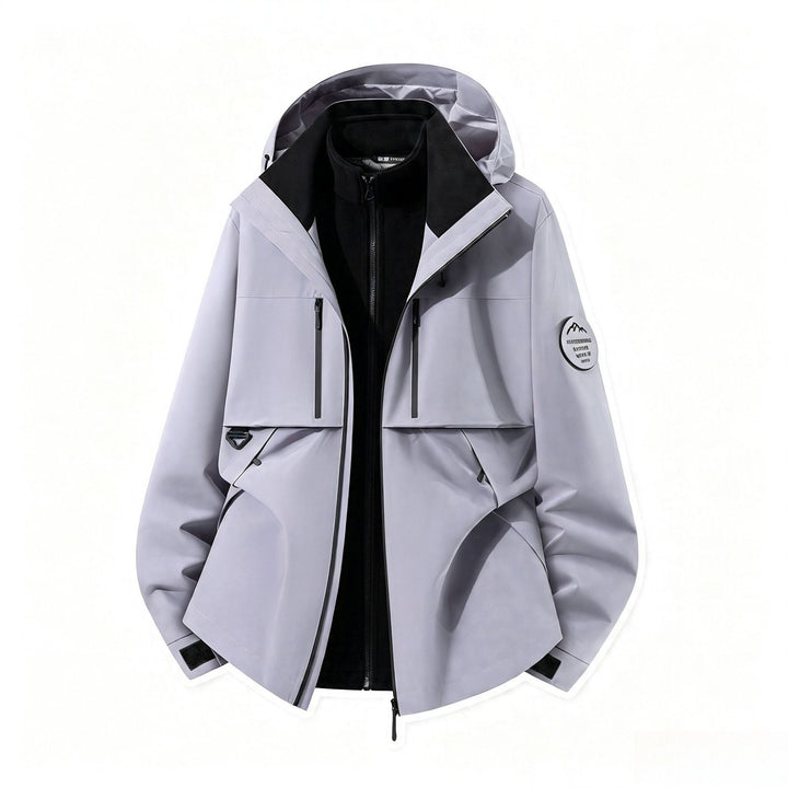 Herren dreilagige Softshell-Outdoorjacke mit herausnehmbarem Fleecefutter und Kapuze Echoarchiv