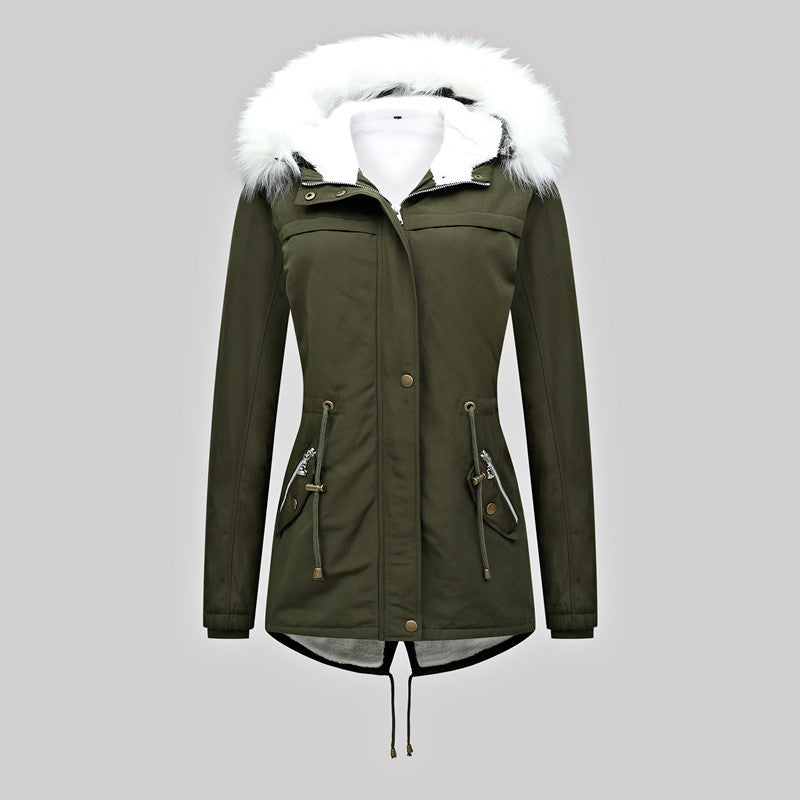 Damen Taillierter Winterparka mit Thermofleece-Futter und abnehmbarer Kunstfellkapuze Echoarchiv