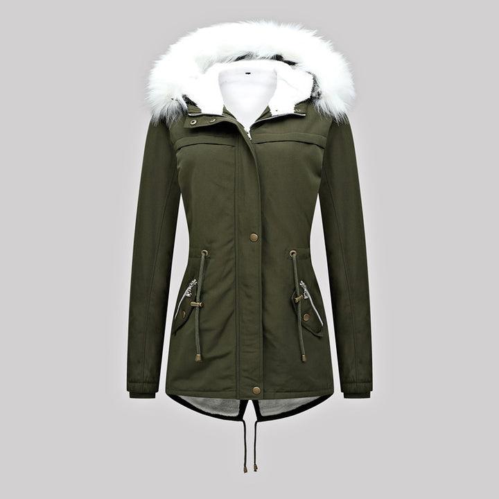 Damen Taillierter Winterparka mit Thermofleece-Futter und abnehmbarer Kunstfellkapuze Echoarchiv