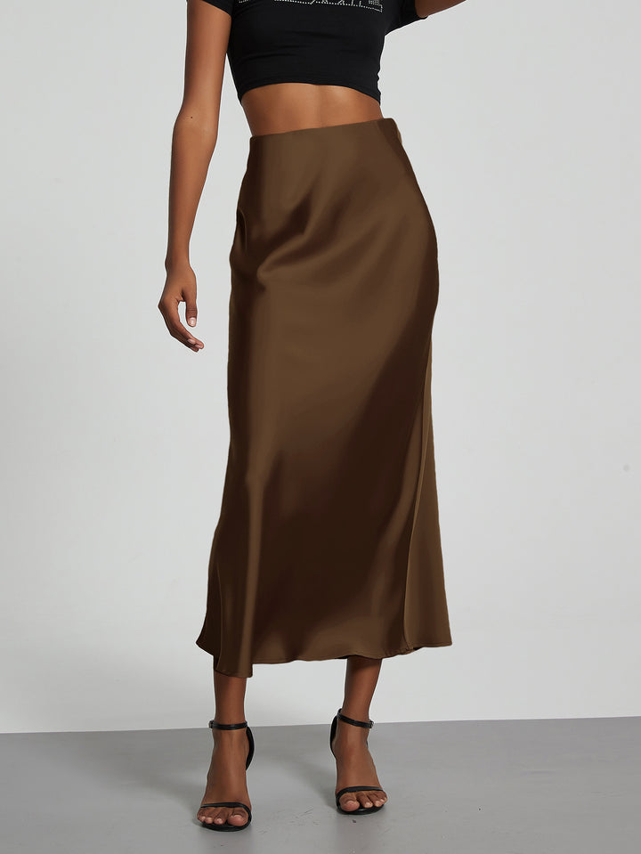 Damen Stilvolle Satin-Stretchrock mit hohem Bund und fließendem Schnitt Echo Archiv