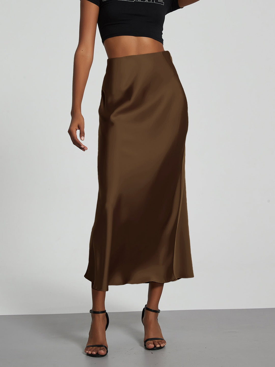 Damen Stilvolle Satin-Stretchrock mit hohem Bund und fließendem Schnitt Echoarchiv