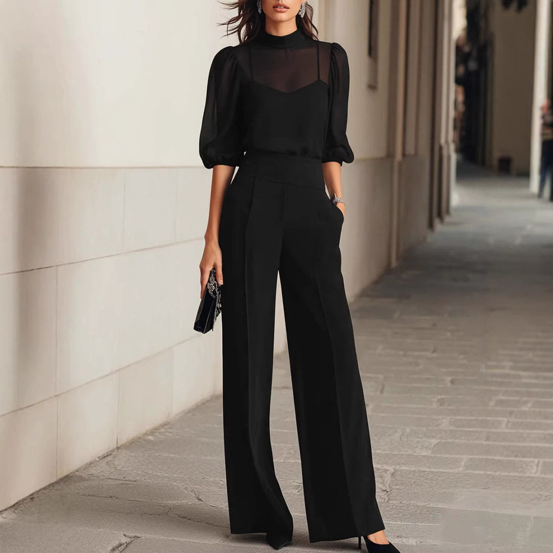 Damen elegantes Blusenset mit weiten Beinen und transparenten Ärmeln Echo Archiv