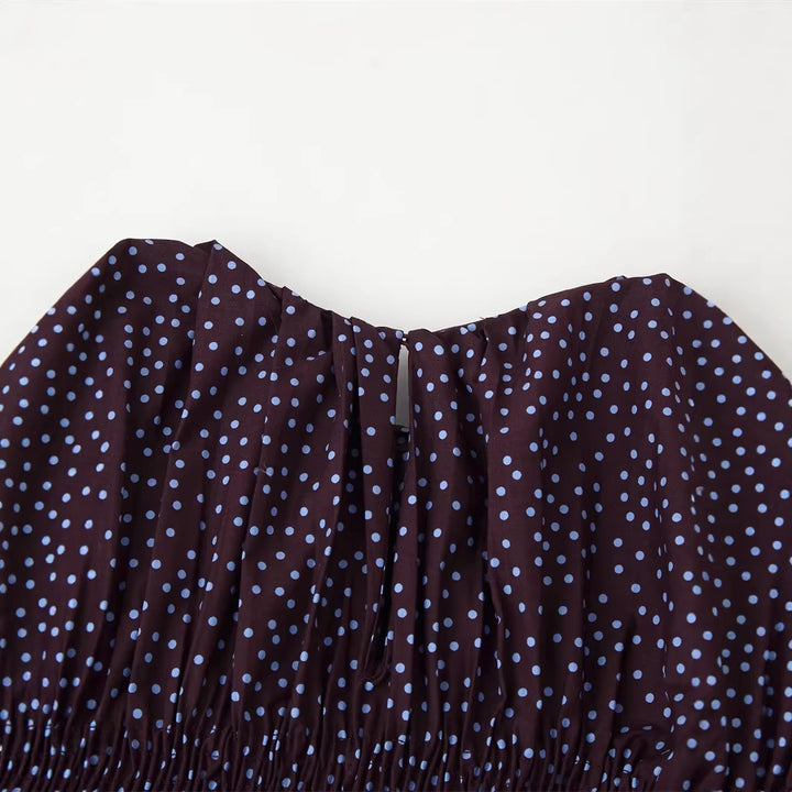 Damen gerafftes Polka‑Dot Oberteil mit elastischem Smock‑Korpus, Ballonärmeln und Volantsaum Echo Archiv