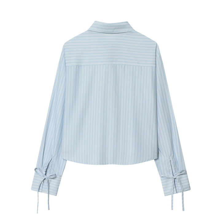 Damen nan gestreifte Bluse mit Krawatten-Front, Hemdkragen und weitem Manschettenärmel Echo Archiv