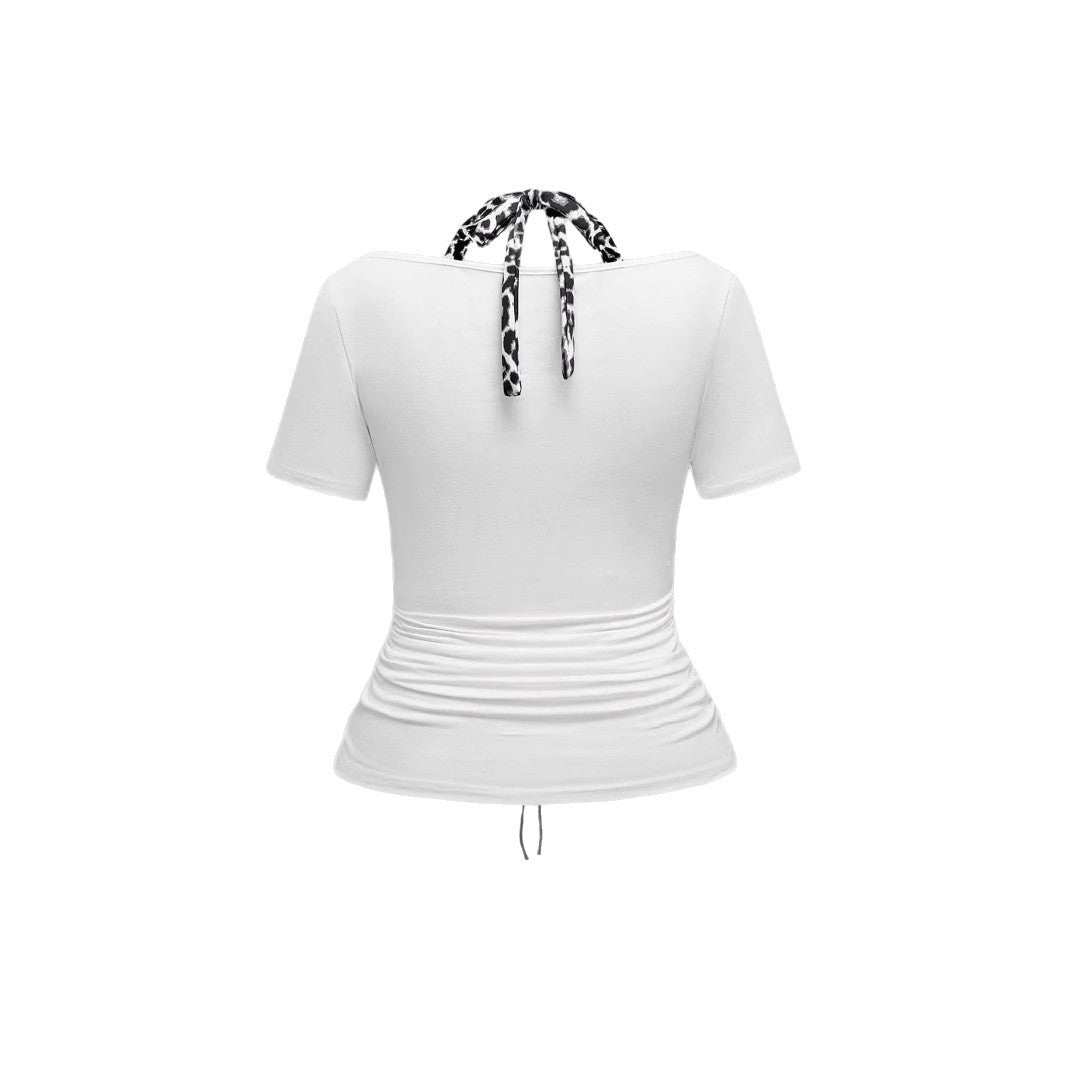 Damen Trendy Crop-Top mit einzigartigem Grafikdruck und Schnürdetails Echo Archiv