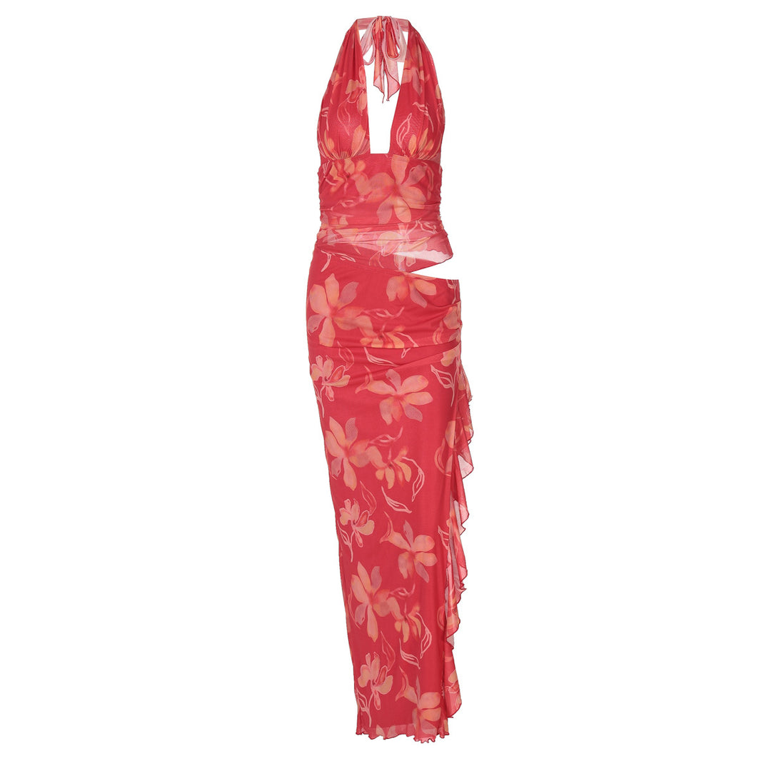 Damen Elegantes Maxikleid mit offenem Rücken und floralen Akzenten Echo Archiv