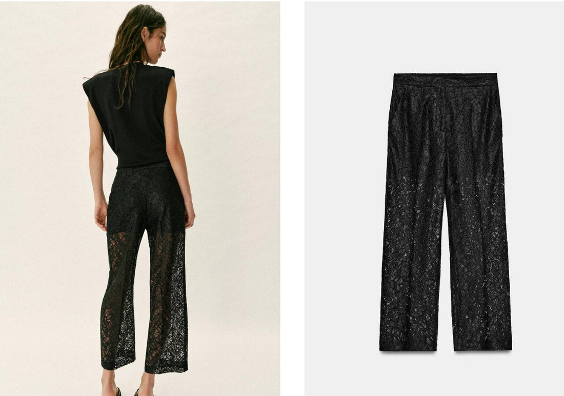 Damen Transparente Spitzenhose mit geradem Bein und elastischem Bund Echoarchiv