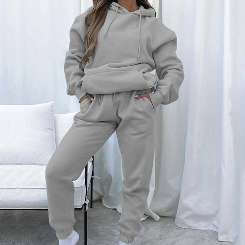 Damen kuscheliges Cropped-Kapuzen-Lounge-Set mit hochgeschnittener Tunnelzug-Jogginghose – Auréline