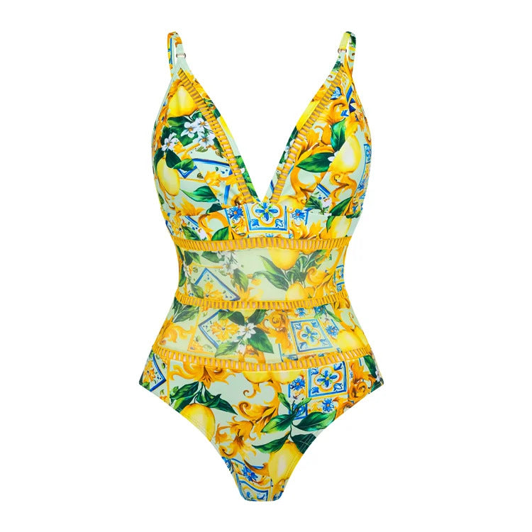 Damen Schwimmanzug mit floralem Design und V-Ausschnitt Echo Archiv