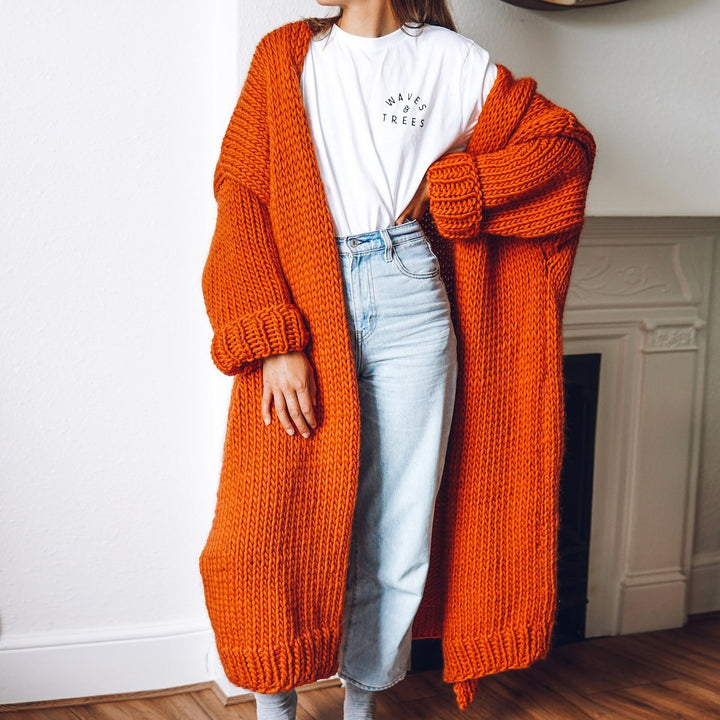 Damen Oversize Maxi Grobstrick-Cardigan mit offener Front und voluminösen Ärmeln Echo Archiv