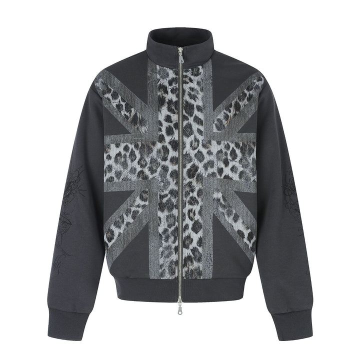Damen Oversize-Sweatjacke mit Stehkragen und Leoparden-Print Echoarchiv