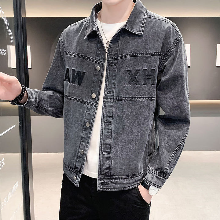 Herren Modische Denimjacke mit gesticktem Design Echoarchiv