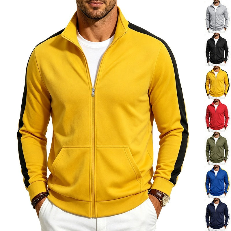 Herren Retro Trackjacke mit Stehkragen, Kontraststreifen und Kängurutasche – Cavarno