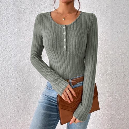 Damen Gerippter Feinstrick-Body mit Henley-Knopfleiste und taillierter Passform – Bodéline
