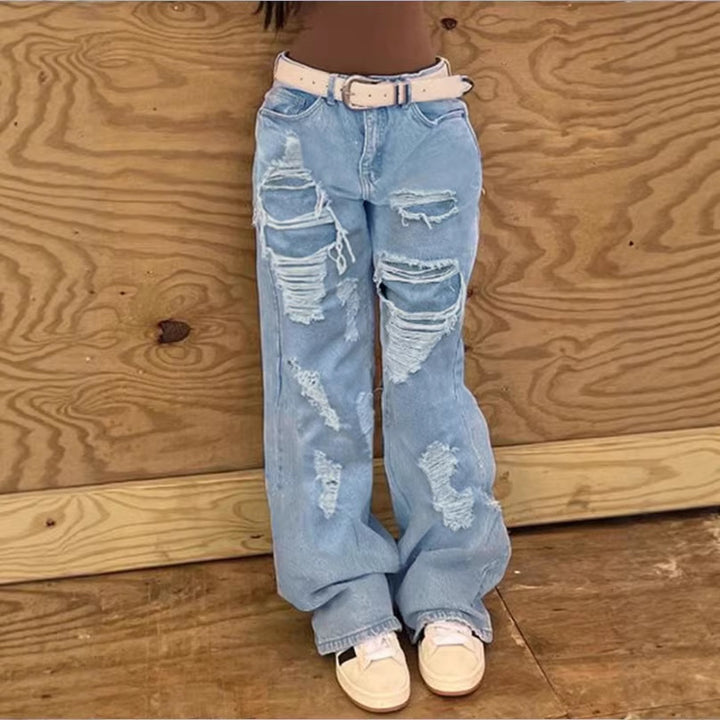 Damen Hochtaillierte Oversize-Baggy-Jeans mit starkem Destroyed-Look und tiefem Schritt Echo Archiv