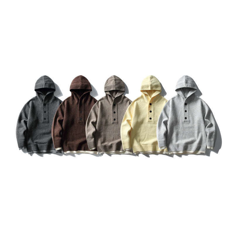 Unisex Strick‑Kapuzenpullover mit halber Knopfleiste, geripptem Saum und zweilagigem Abschluss Echo Archiv