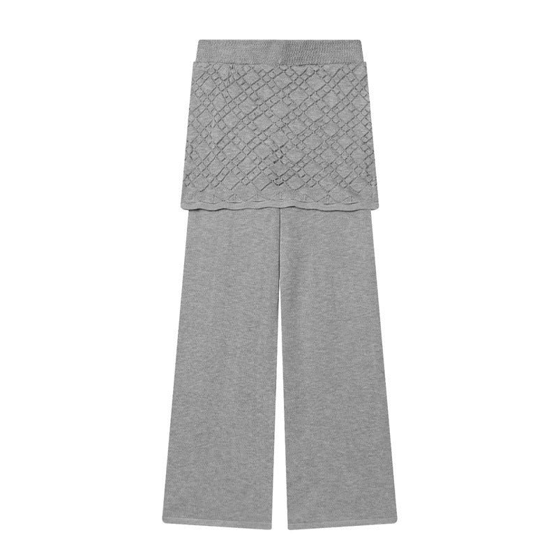Damen Feinstrick-Loungewear-Set mit Rundhals-Pullover, weitem Palazzo und strukturierter Rock-Overlay Echo Archiv