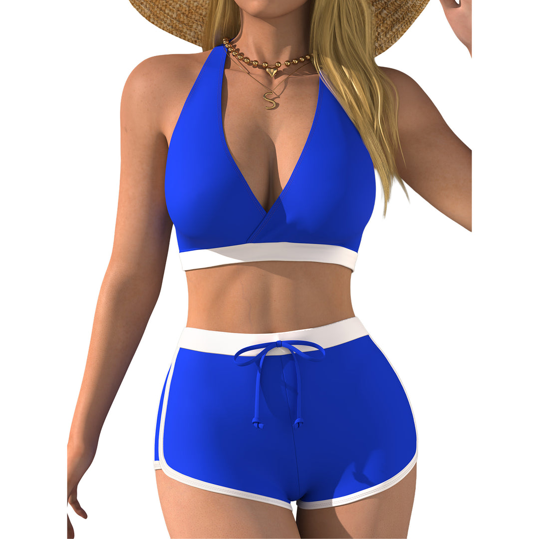 Damen Bikini-Oberteil mit tiefem V-Ausschnitt und knöchellanger Shorts Echo Archiv