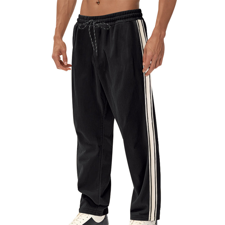 Herren Entspannte Cordoptik-Trackpants mit Seitenstreifen, Gummibund & Kordelzug – Sorevano