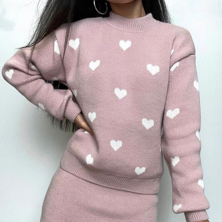 Damen Pullover mit Herzjacquard und lockerem Oversize-Schnitt Echoarchiv
