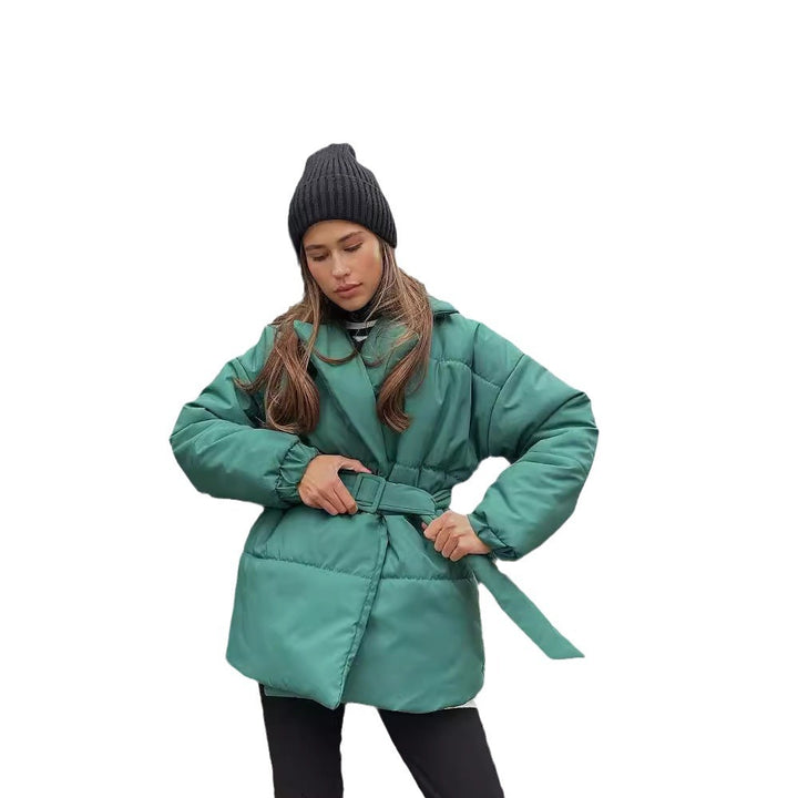 Damen Wattierte Taillierte Steppjacke mit Gürtel und Kapuze Echoarchiv