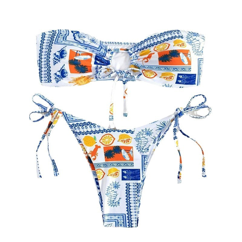 Damen Bandeau-Bikini mit floralen Mustern und raffinierten Bindebändern Echo Archiv