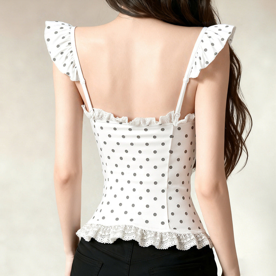 Damen Spitzen-Corsage mit verspieltem Punktdesign und Rüschendetails Echo Archiv