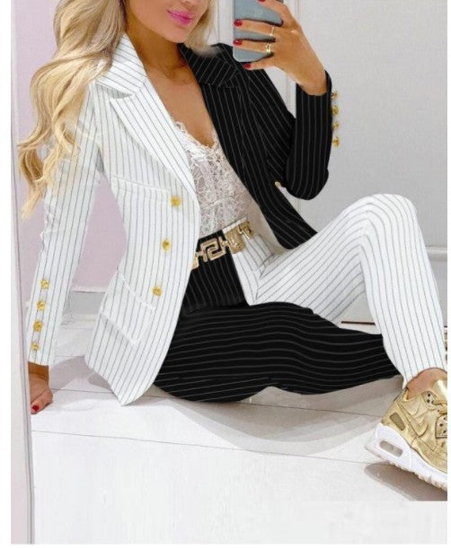 Damen Zweiteiliges Blazer-und-Hose-Set mit Schmetterlingsprint und glamourösem Glitzereffekt – Valéne