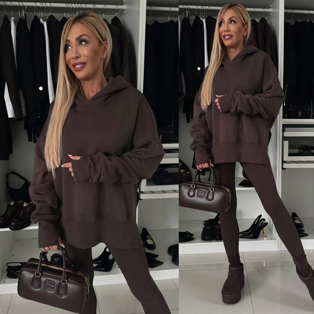 Damen nan oversized Kapuzenpullover mit Leopardenprint, kontrastbündchen und verlängertem Rückensaum Echo Archiv