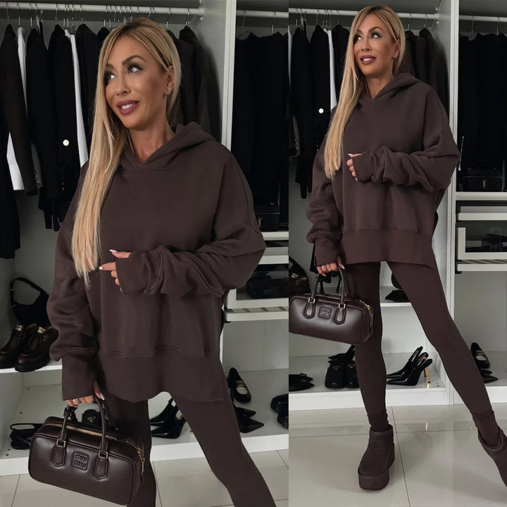 Damen nan oversized Kapuzenpullover mit Leopardenprint, kontrastbündchen und verlängertem Rückensaum Echo Archiv
