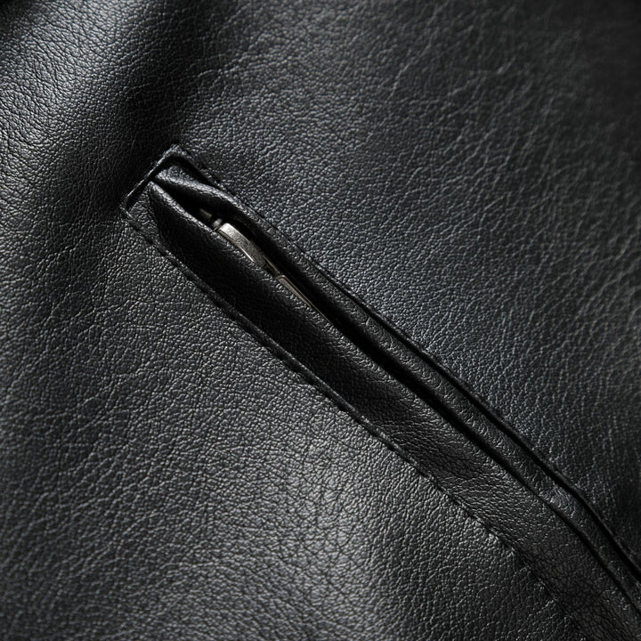 Herren Schmale Lederjacke im Urban-Bikerstil mit Stehkragen und Brust-Reißverschlusstaschen Echo Archiv