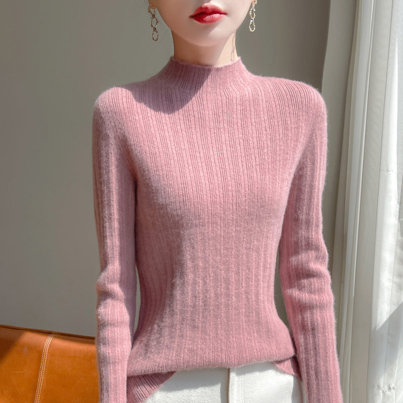 Damen Schmal geschnittener Feinstrick-Pullover mit kurzem Stehkragen und feiner Rippenstruktur Echoarchiv