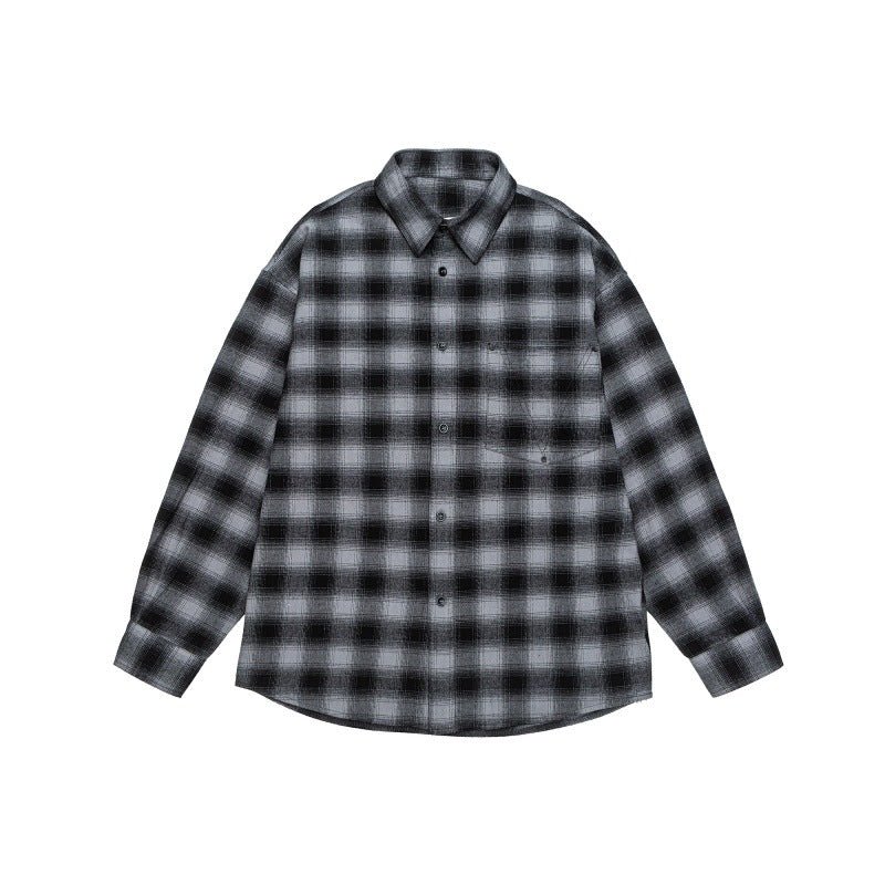 Herren Lässiges Karomuster-Flanellhemd im Oversized-Worker-Stil mit Brustpattentasche und abgerundetem Saum Echoarchiv