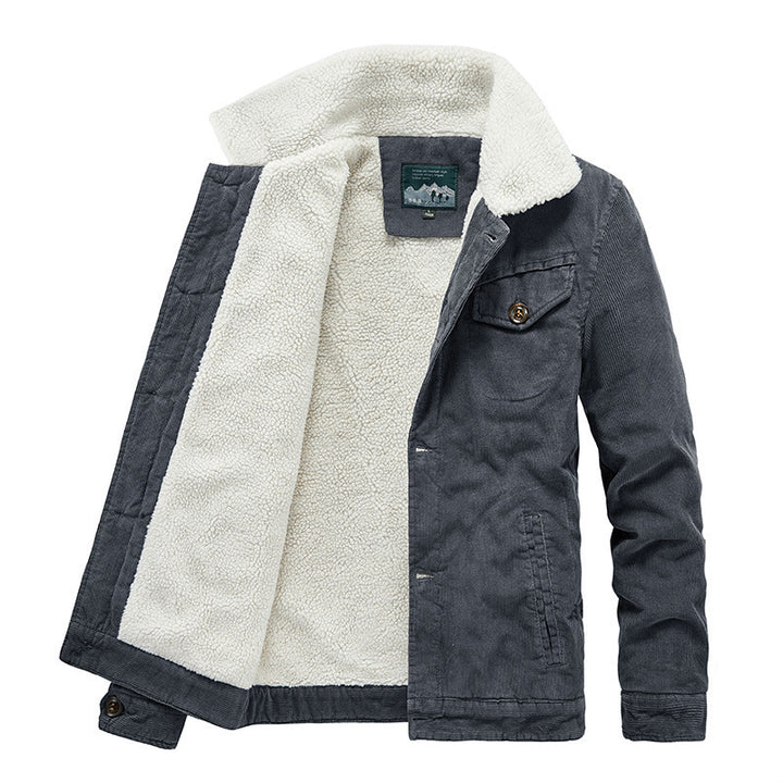Herren Cord-Worker-Truckerjacke mit wärmender Sherpa-Innenfütterung und Hemdkragen Echoarchiv