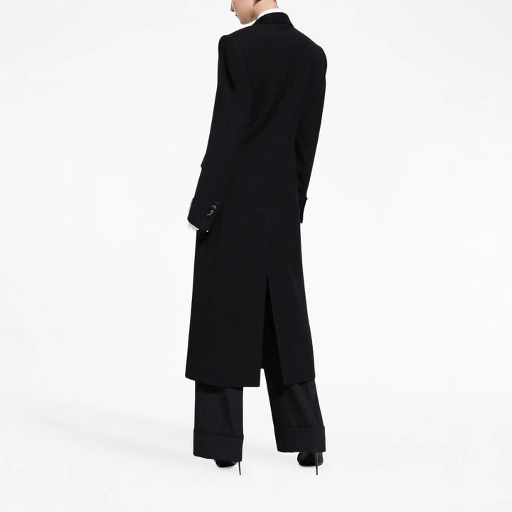 Damen Eleganter Smoking-Hosenanzug mit langem Mantel und weiten Bundfaltenhosen Echoarchiv