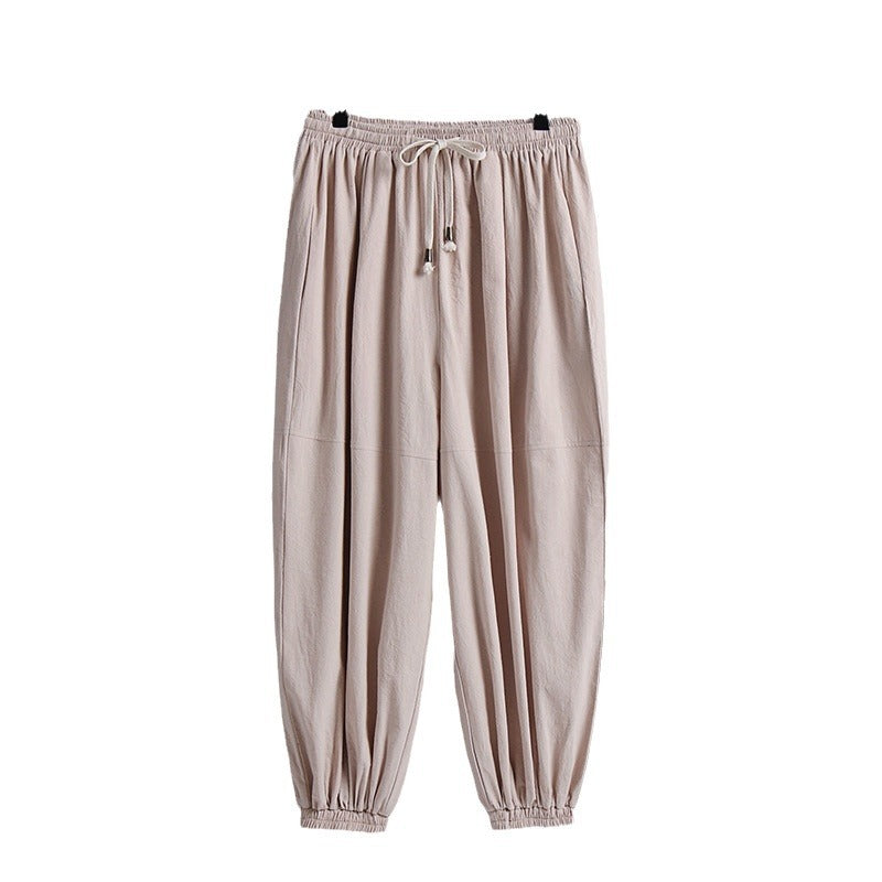 Damen weite Baumwoll-Leinen-Freizeithose mit Kordelzug und elastischen Knöchelbündchen Echoarchiv