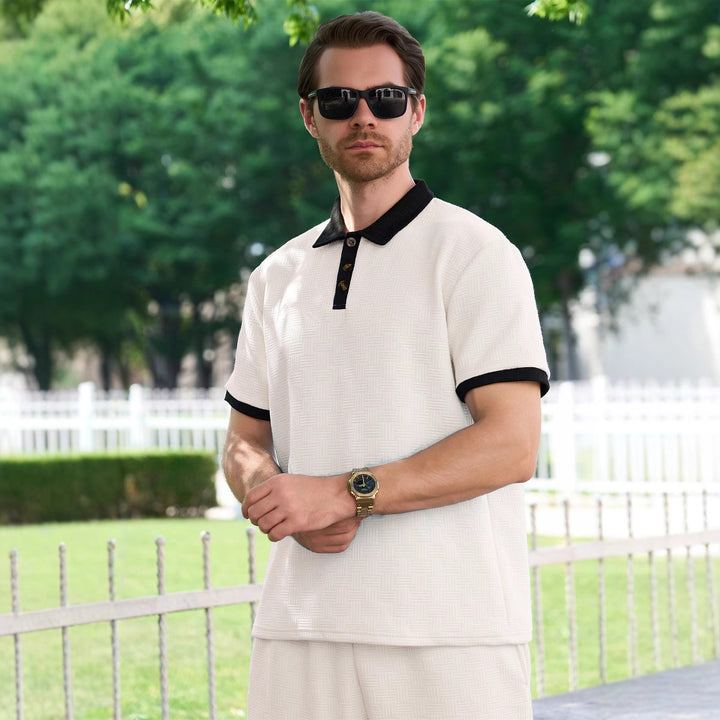 Herren Kurzarm-Polohemd mit Knopfleiste und strukturiertem Design Echoarchiv