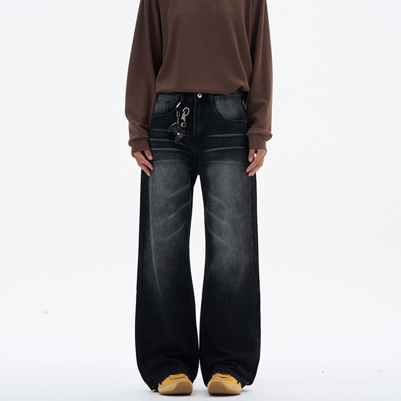 Damen Superweite Baggy-Jeans mit Schlüsselanhänger-Chain und bodenlanger Palazzo-Silhouette Echo Archiv