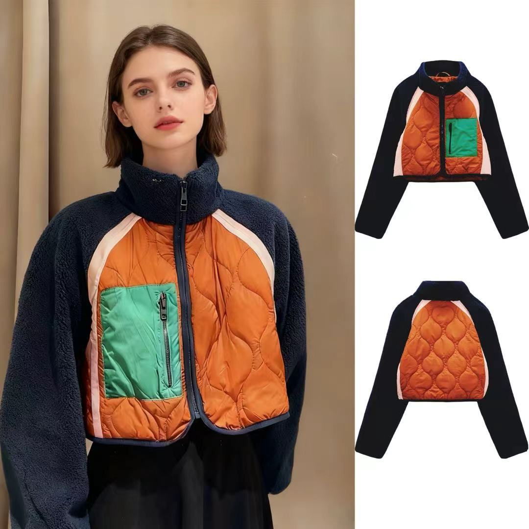 Damen nan kurz geschnittene gesteppte Fleecejacke mit Stehkragen, Raglanärmeln und Reißverschlusstasche Echo Archiv