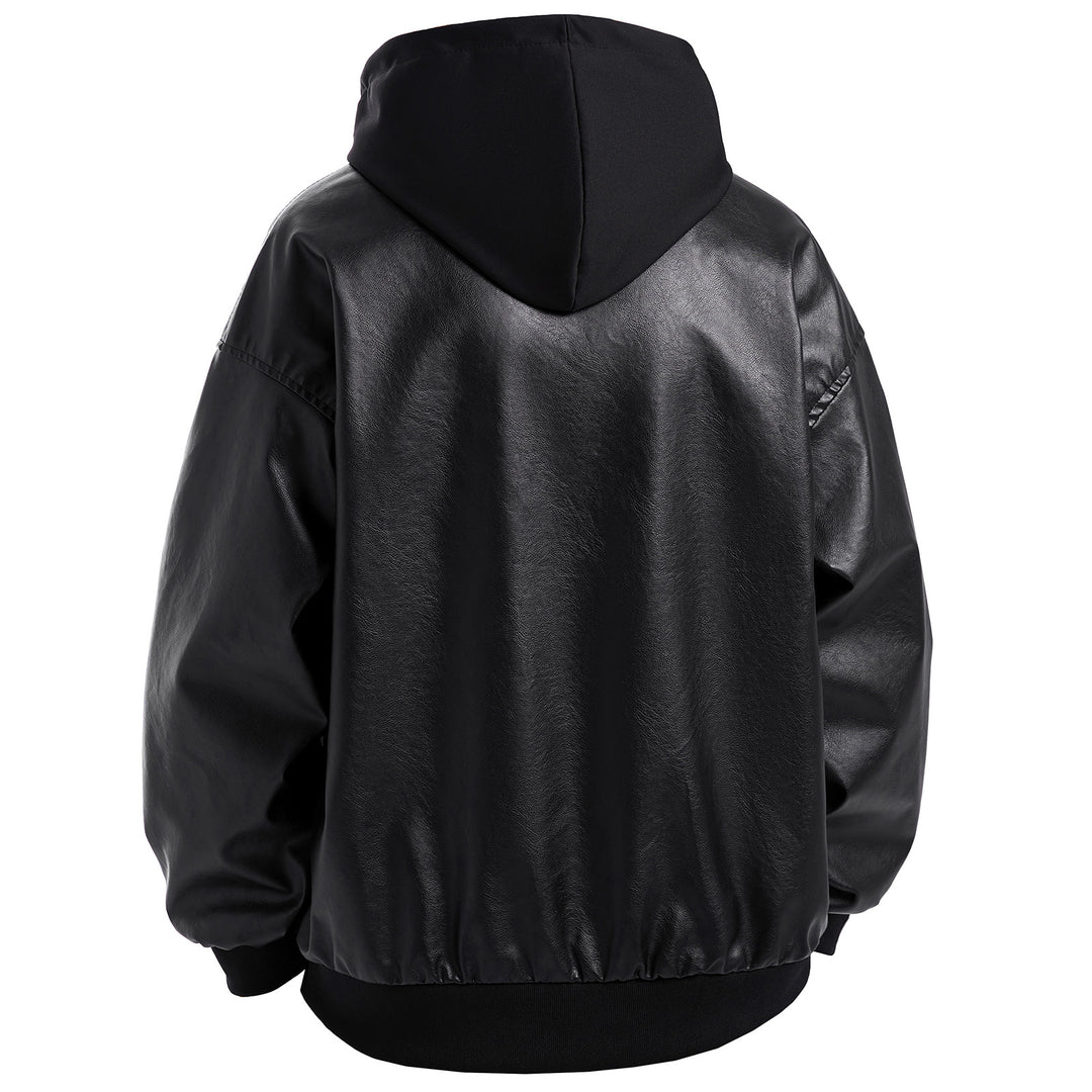Herren Kunstlederjacke im oversized Schnitt mit abnehmbarer Kapuze Echoarchiv